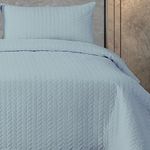 Linen Home - Quilted Bedspreads King Size 245x260cm - 3Pcs Spa Blue Quilted Throw Set Soft Microfiber Lightweight Coverlet with 2 Pillowcases 50x75cm for All-Season (Spa Blue, King)