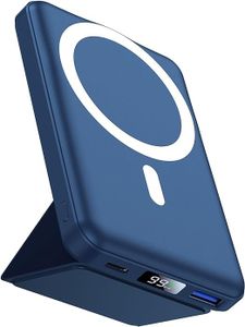 Magnetic Wireless Power Bank, 10000mAh, Fast Charge 15w Mag-Safe Powerbank 22.5w USB-C Output, Portable Charger with Foldable Stand, Compatible with iPhone 15/14/13/12/pro/max; Andriod (Dark Blue)