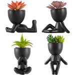 Fake Succulents Plants Decor, 4 Pcs Cute Artificial Succulent in Pot Assorted Life-Like Mini Artificial Greenery Fake Plants for Desk, Office, Living Room, Bathroom, Bedroom, Home Decor (Black-4 Pots)