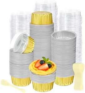 PEDOBALI 620 Pcs Aluminum Foil Baking Cups 5 oz Gold Cupcake Liners Containers with Lids and Spoons Round Disposable Ramekins for Muffin Dessert Creme Brulee Wedding Christmas Birthday Party