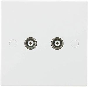 Knightsbridge White Square Edge Plastic Twin Coax TV Outlet (Non-Isolated)