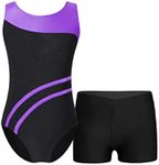 FEESHOW Kids Girls Gymnastics Clothes Set Sleeveless Dance Leotards + Shorts Training Clothes Set Sportwear Da Purple&Black 6 Years