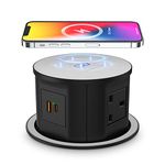 Automatic Pop up Power Socket with 15W Wireless Charger,Pop up Plug Extension Socket Safe with PD 20W Type C Port,4 Way Outlets Tower Extension Lead,4.7'' Hole Pop Up Outlet for Kitchen Worktops