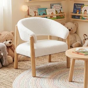 DAYARUS Mini Accent Chair with Arms, Comfy Sherpa Single Sofa Couch, Upholstered Armchair with Wood Legs for Room Decor, Plush Reading Chair for Bedroom/Living Room, Green