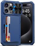 Vihibii for iPhone 15 Pro Wallet Case with Slide Camera Cover & Card Holder (4 Cards) & Kickstand, Hard Case for iPhone 15 Pro 5G 6.1" 2023, Blue