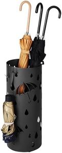 SONGMICS Umbrella Stand, Metal Umbrella Holder for Entryway, with Water Tray and 4 Hooks, 7.7 x 7.7 x 19.3 Inches, Round, Ink Black ULUC23B