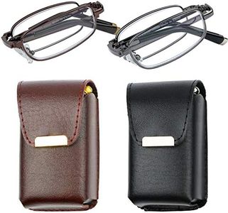 Success Eyewear Reading Glasses Fashion Folding Readers w Leather Cases Glasses for Reading for Men Women 2 Pk, Set of Gunmetal and Brown, One Size