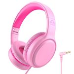 UKELALA U2 Kids Headphones, Wired Headphone for Kids Teens Adults, On Ear Headphones with Adjustable Headband, Foldable, Child Headphones for School/Travel/Tablet (Pink)