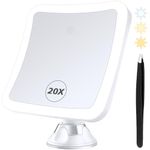 MIYADIVA Magnifying Mirror with Light, 20X Lighted Makeup Mirror with Magnification,360 Rotation Vanity Mirror, Magnifying Mirror Suction Cup, Rechargeable and 3 Color Lights