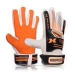 Vector X Gripflex Goalkeeper Goalie Soccer Football Gloves Kids Youth Goal Keeper Field Player Glove Embossed Anti-Slip Latex Palm Soft Pu Hand Back | White Black Orange | Size-6|