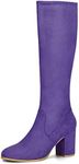 Allegra K Women's Side Zipper Chunky Heel Knee High Purple Boots 8 M US