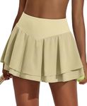 PINSPARK Womens Tennis Skirt with Pockets Double Ruffle Stretchy Athletic Skirts Lightweight Cute Athletic Skort Casual, Apricot Large