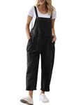 YESNO Women's Dungarees Loose Casual Plus Size Lightweight Sleeveless Overall Long Jumpsuit Playsuit Trousers Pants Dungarees (XL PV9UK Black)