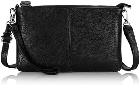 befen Genuine Leather Wristlet Clutch Wallet Purses Small Crossbody Bags Shoulder Handbag for Women, Silver Zipper, Black, Small