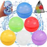 VFMFM Reusable Water Balloons for Kids, 6 PCS Magnetic Refillable Water Bombs Self Sealing with Mesh Bag, Latex-Free Silicone Water Toys Splash Fun for Summer Garden Pool Party