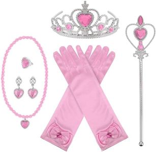 Princess Belle Rapunzel Elsa Costume Accessory Set Tiara Necklace Glove Wand - Colorful Party Dress Up Accessories for Kids