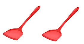 Baskety Heat Resistant Silicone Spatula/Spoonula Slotted Turner Non-Stick Wok Turner in Hygienic Solid Coating Cookware Kitchen Tools(Pack of 2 Red)