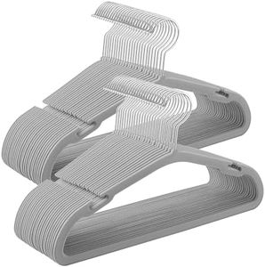 SONGMICS Kids Hangers 50 Pack, 14 x 8 Inches, Non-Slip Velvet Baby Hangers for Closet, Space-Saving, Wide Shoulder Notches, Dove Gray UCRF038G01