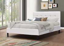 White Faux Leather Diamond Tufted Double Size Platform Bed (No Box Spring Required) in Ontario