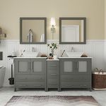 Vanity Art 72 inch Double Sink Bathroom Vanity Combo Set 7-Drawers, 2-Shelf, 3 Cabinet White Engineered Marble Top and Ceramic Vessel Sink Bathroom Cabinet with Free Mirror - VA3130-72-G