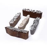 Hashcart Pottery Printing Blocks Border Shape Wood Stamps - Leaf Design Wooden Stamps for Saree Border, Paper Print, Pottery Stamps - Set of 5