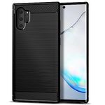 Qiinogow Case Compatible with Samsung Galaxy Note 10 Plus, Slim Fit Phone Cover with Shock-Absorption, Carbon Fiber TPU Rubber Protective Case, Black