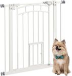 PawHut Stair Gate Dog Gate Pet Barrier Pressure Fit Safety Gate with Small Cat Door, Auto Closing System, Double Locking, Hallways, 74-80Wcm Openings - White