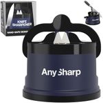AnySharp – EDITIONS – Hands Free Knife Sharpener - Easy to Use Sharpening Tool with PowerGrip Suction Base and 20-Degree Pre-set Angle - For All Knives: Chef’s, Serrated, and Hardened Steel - Navy
