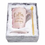 YHRJWN February Birthday Gifts for Women, Queens Are Born in February Mug, Birthday Gifts for Women Girls Mom Daughter Friends Sister Wife, Aquarius Pisces Zodiac Gifts, 14 Oz with Gift Box