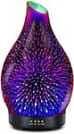 Essential Oil Diffuser 120ML -3D Firework Glass Aromatherapy Diffusers for Essential Oils with 4 Timer Setting Auto Shut-Off Silent Operation 7 Colors Lights Changing for Room, Office, Yoga