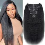 Lianlian Kinky Straight Clip In Hair Extensions Real Human Hair Clip Ins Yaki Seamless 100% Brazilian Remy Human Hair Clip In Hair Extensions For Women Double Weft Natural Black Color18inch 8pcs 120g/set