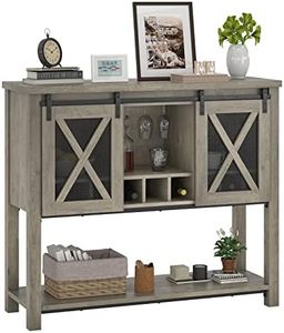 coucheta Bar Cabinet, Farmhouse Buffet Storage Cabinet with Wine Glass Rack, Wood Coffee Bar Table Kitchen Sideboards and Buffets with Barn Door, Liquor Cabinet Bar for Home, Dinning, Living Room