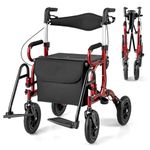 Goplus Walkers for Seniors with Seat, 2 in 1 Folding Rolling Rollator Walker & Wheelchair Combo with Brakes, 9" Pneumatic Tires for All Terrain, Aluminum Adult Mobility Walking Aid