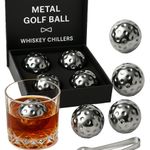 Golf Ball Whiskey Chillers, 5 Set, Stainless Steel Whiskey Stones, Rocks, Great for Parties or for Bar Use, 4 Balls Stone Rock Cubes for Whiskey, Bourbon Vodka, Scotch, Metal Gift - Gifts for Golfers