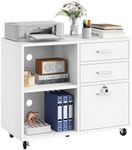 YITAHOME Wood File Cabinet, 3 Drawer Mobile Lateral Filing Cabinet, Storage Cabinet Printer Stand with 2 Open Shelves for Home Office Organization, White