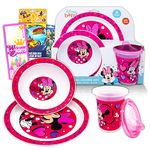 Classic Disney Disney Minnie Mouse Dinnerware Set - Bundle with Minnie Mouse Plate,Bowl,and Cup with Stickers and More (Minnie Mouse Dishes Kids and Toddlers)