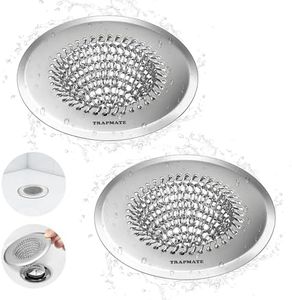 2 Pack Bathroom Sink Drain Strainer, Fast Drainage Shower Drain Hair Catcher, Anti-Slip Bathtub Drain Hair Catcher, 304 Stainless Steel & Silicone Drain Cover for Shower, Tub, Sink (Patented Product)