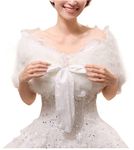 RUIXIA Women Winter Faux Fur Cape Shawl Wedding Soft Plush Bridal Bridesmaid Shoulder Shrug Bolero Waistcoat Tippet Warm Shawl Wrap Evening Dress Shawl Shrug Long Jacket Coats (White-Lace bowknot)