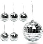 Disco Ball Christmas Tree Ornaments, Silver Decorations (4 Inches, 6 Pack)