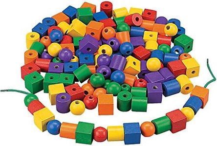 Fun Express Wonderful Wood Lacing Beads with String - Bulk Set of 120 Pieces - Educational and Learning Activities for Kids