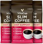 VitaCup Slim Ground Coffee, Diet Support with Ginseng, Garcinia, B Vitamins, Medium Dark Roast, Bold and Smooth,100% Arabica Specialty Coffee Grounds, 3 bags, 11oz each