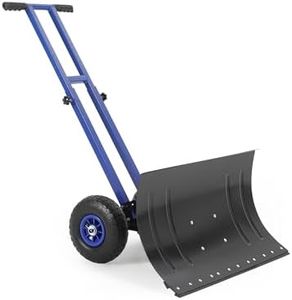 Garvee Snow Shovel with Wheels, Heavy Duty Double Rod Wheeled Snow Pusher with 29" W ×16" H Metal Blade, Angle & Height Adjustable Handle for Driveway Sidewalk Yard, Blue