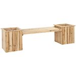 Outsunny Wooden Garden Stool, Outdoor Plant Stool Bench with 2 Square Planter Boxes for Backyard, Patio and Porch, Natural Wood