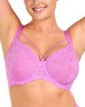 HSIA Minimizer Bras for Women Full Coverage, Unlined Lace Sexy Plus Size Underwire Bra for Large Breasts Pink Purple