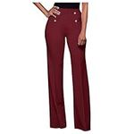 Women's Business Casual Office Work Suit Pants Classy High Waist Double Breasted Sailor Pants Wide Leg Palazzo Lounge Formal Dress Pants Solid Long Slacks Pants with Pockets Wine