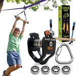 Pulley Zipline Kit for Slacklines - Slider and Wooden Monkey Bar Zip Line Kit for Kids Outdoor Adventures - Childrens Slackline and Zip Line Accessories