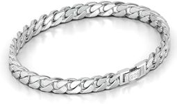 Jewellbox Mens Solid s925 Sterling Silver Cuban Link Chain Bracelet with Secure Clasp 7mm (22cm)