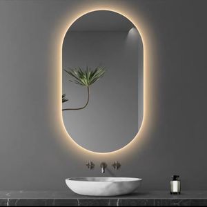 LED Espejo Ovalado, Espejo De Baño Con Luces,40x70cm|40x80cm|50x80cm|60x90cm, Espejo De Pared, Espejo De Vanidad Iluminado, 3 Colores De Luz Regulable, Interruptor Táctil (Size:40X80CM,Color:Estilo A)