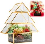 D'Eco Glass Christmas Tree 8" Plant Terrarium - Tabletop Gold Trimmed Planter & Centerpiece - Holiday X-Mas Decor for Home & Office - Festive Christmas Decorations for Shelf - Gift for Plant Lovers