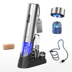 CIRCLE JOY Electric Wine Opener 7-in-1 Stainless Steel Rechargeable Electric Wine Bottle Opener Gift Set with Vacuum Pump, Foil Cutter, Wine Pourer, 2 Vacuum Stoppers & Charging Station